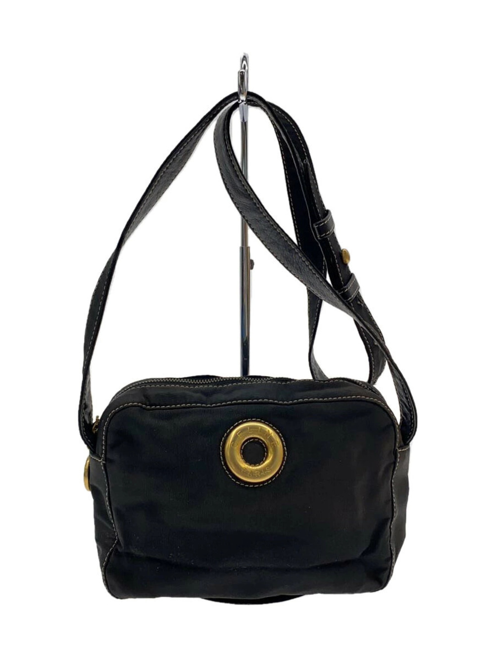Celine shoulder bag circle logo plaque front Black